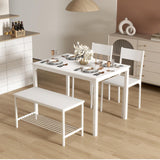 SogesHome 43.3'' Kitchen Dining Table Set for 4, 4 Piece Kitchen Table Bench Chairs Setfor 4, Space-Saving Table Set for Restaurant, Coffee Shop,White