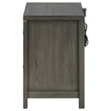 Benjara Ren Nightstand, 2 Drawers, Tone Accents, Bar Handles, Dark, Gray and Brass