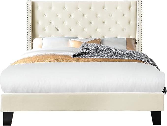 Modern Chic Tufted Platform Wingback Bed Frame with Reinforced Corner Blocked