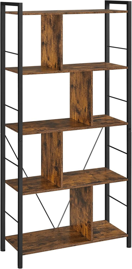 Industrial 8-Compartment Bookshelf, 4-Tier Bookcase with 8 Open Slots, Display Storage Rack, for Office, Living Room, Bedroom, 31.5 x 13 x 58.7 Inches, Rustic Brown and Black ULLS105B01