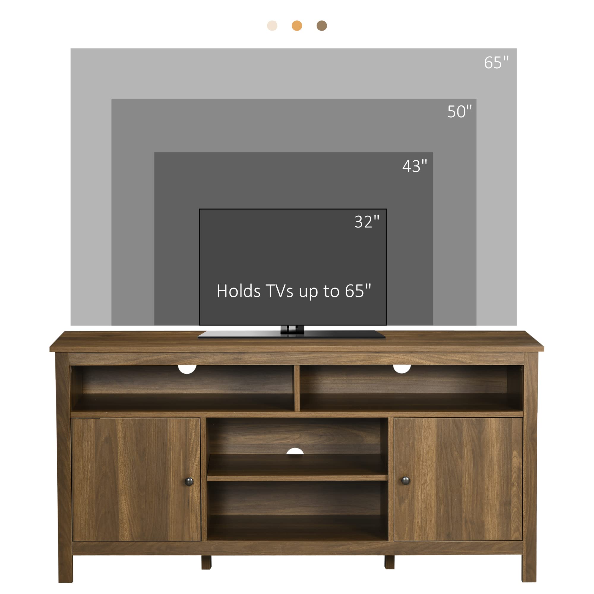 TV Stand for 65 Inch TVs, TV Cabinet with Wooden Shelves and Doors, Entertainment