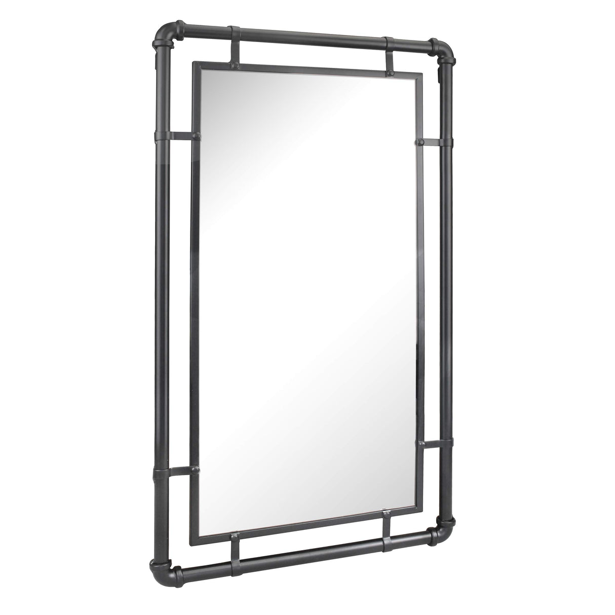 29" Rectangle Industrial Black Metal Pipe Wall Mirror