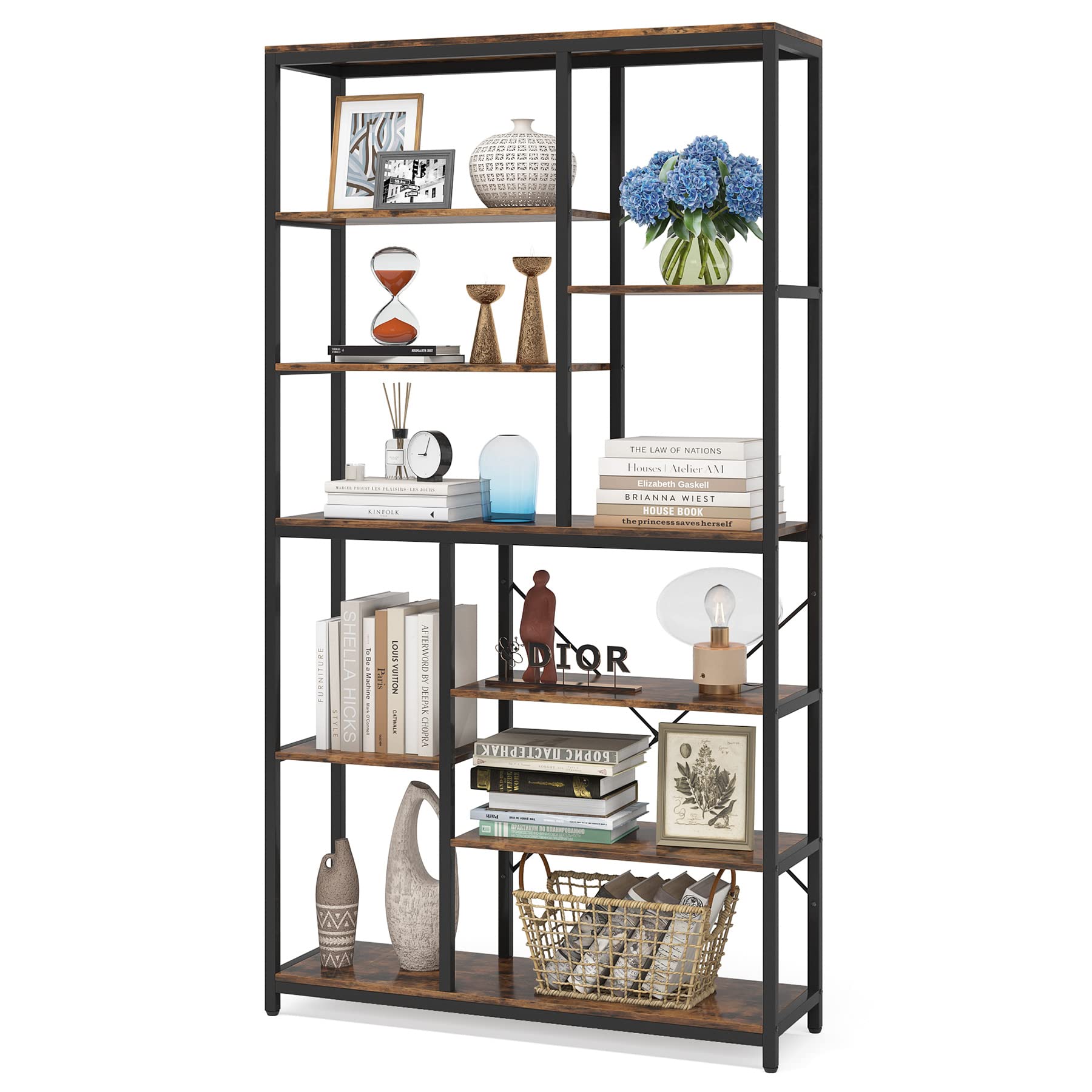 79 inches Tall Bookshelf Bookcase, 8-Tier Staggered Bookcase, Modern Freestanding