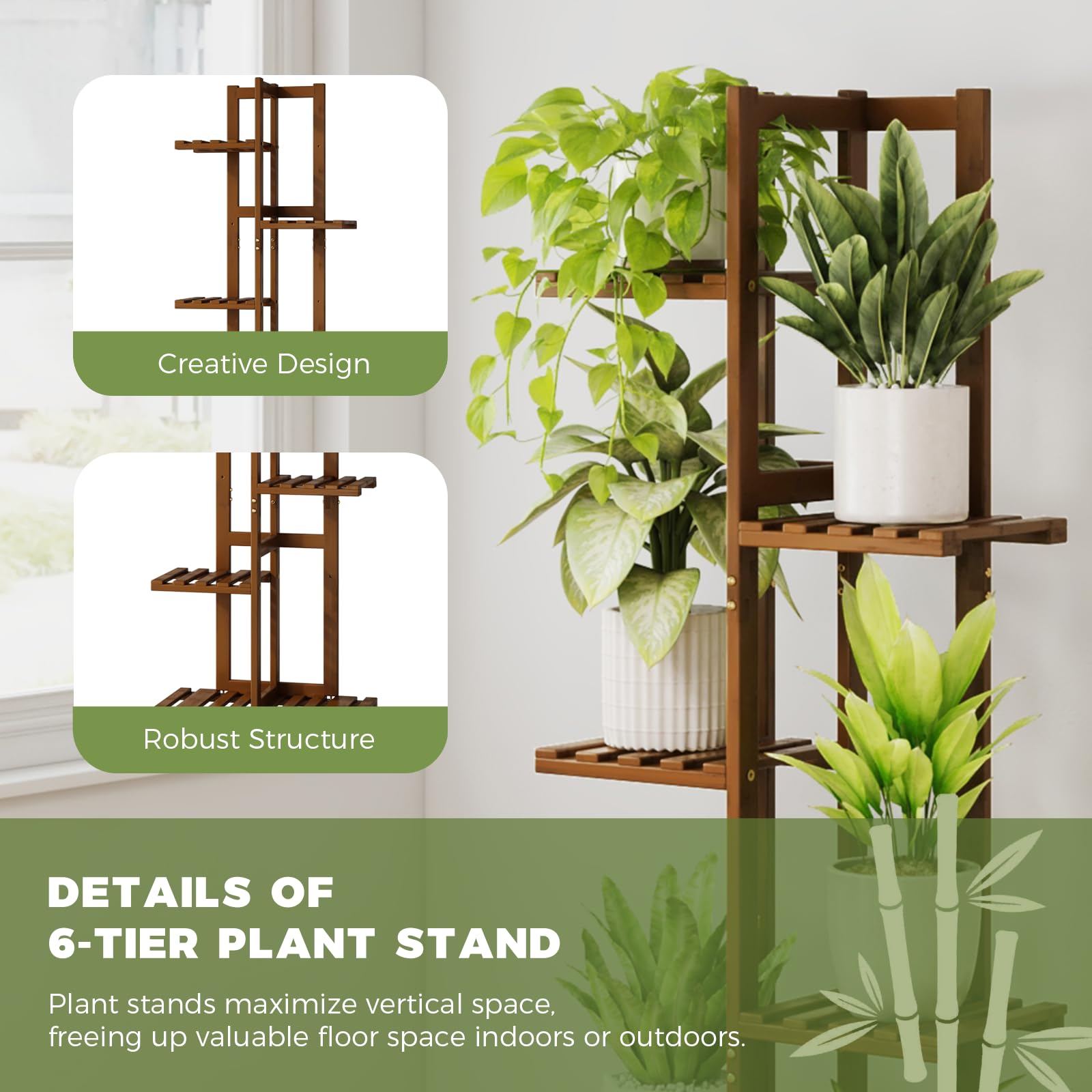 Bamworld 6-Tier Bamboo Plant Stand – Indoor & Outdoor Corner Shelf