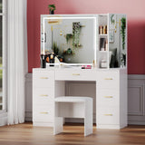 Large Lighted Vanity Desk with Stool, 7 Drawers, Adjustable Lighting - For Women,