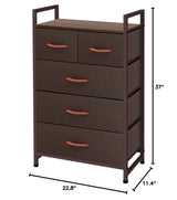 Life Concept Storage Dresser Furniture Unit - Large Standing Organizer Chest for Bedroom, Office, Living Room, and Closet - 5 Drawers Removable Fabric Bins - Coffee