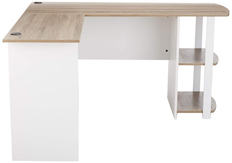 Dakota L-Shaped Desk with Bookshelves, White/Sonoma Oak