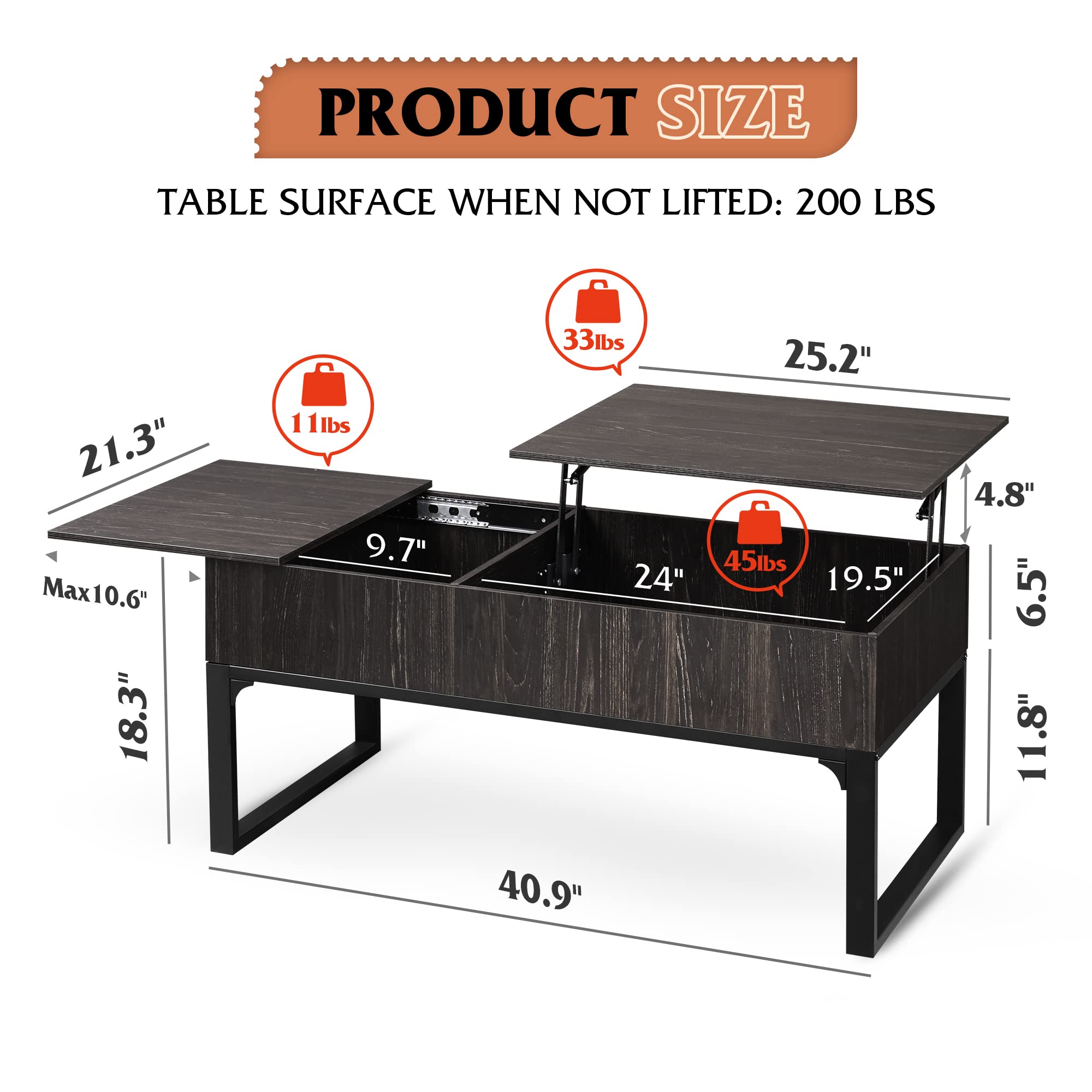 Lift Top Coffee Table with Storage, Coffee Table with Lifting Top & Sliding Top
