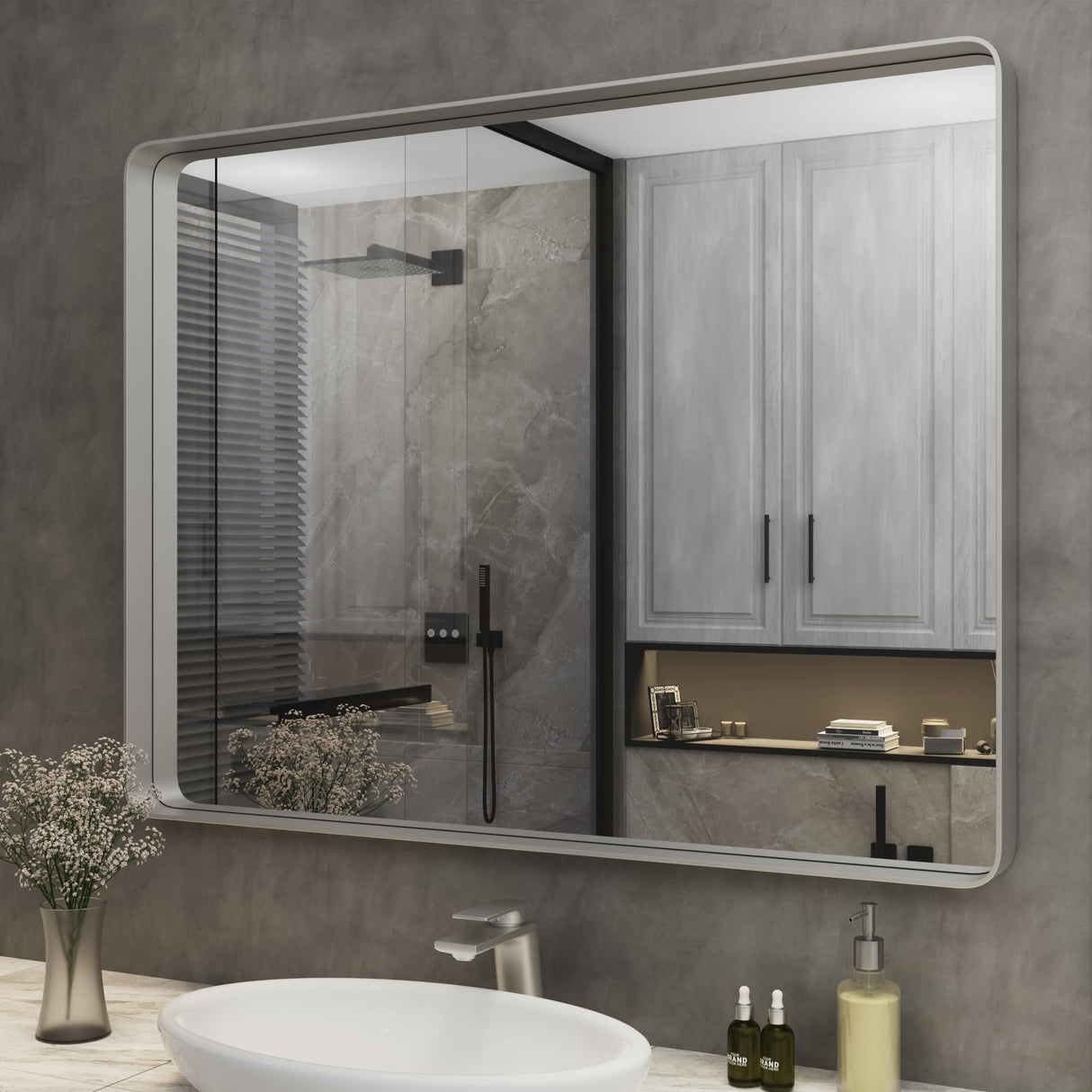 Silver Framed Mirror for Wall 40"x 30", Bathroom Vanity Mirror Anti-Rust, Tempered Glass,