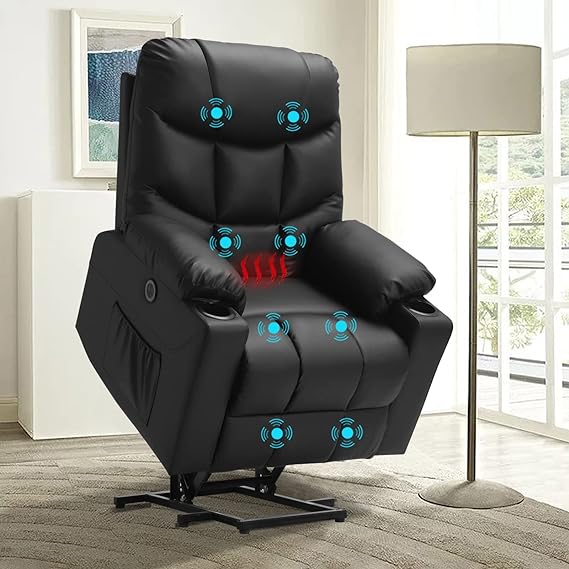 Power Lift Recliner Chairs for Elderly with Massage & Heating, PU Leather Sleeper