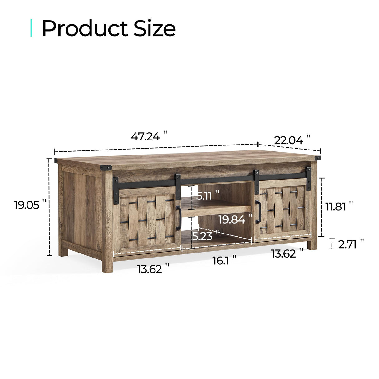 47'' Coffee Table with Storage & Sliding Barn Doors, Farmhouse & Industrial Cocktail Table