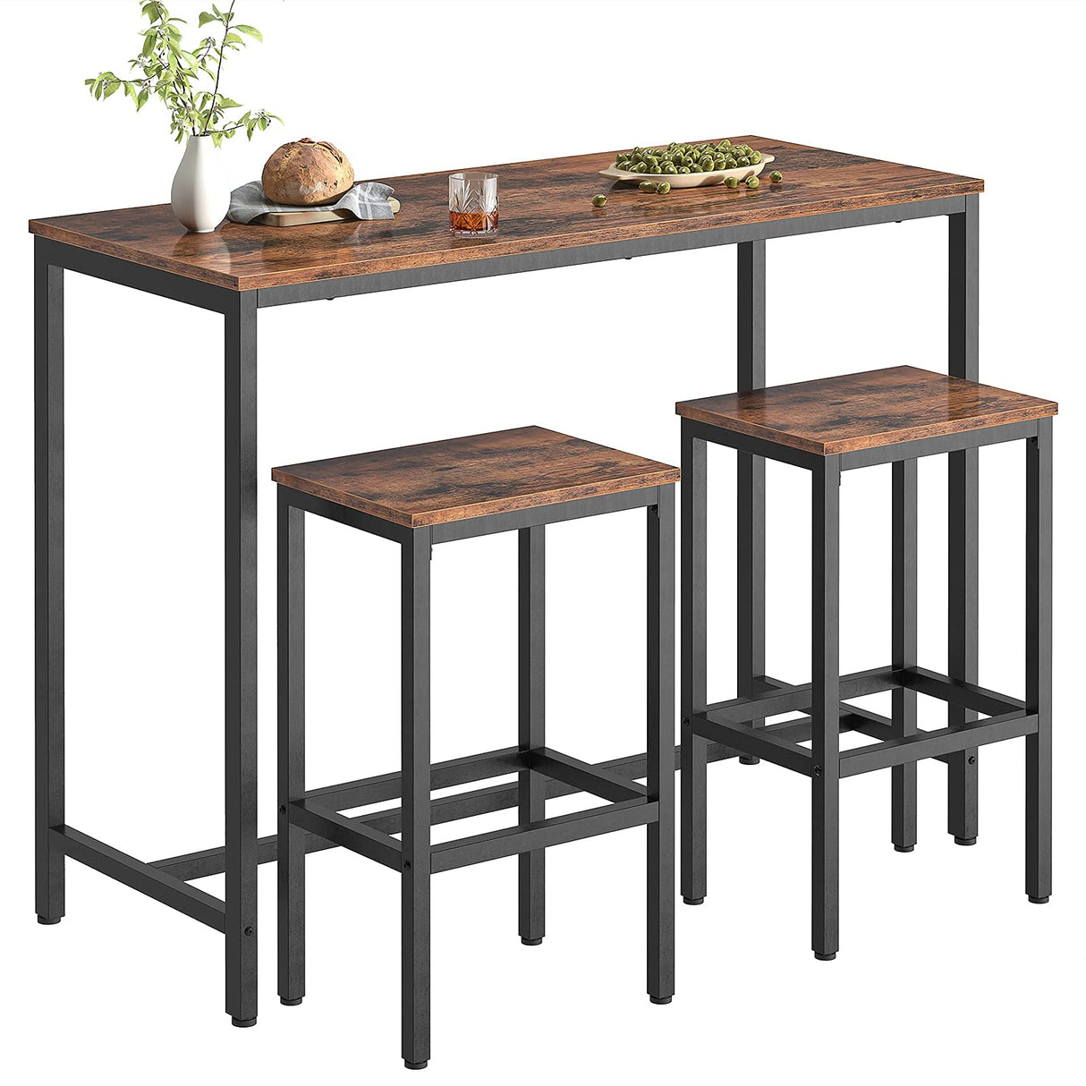 Bar Table and Chairs Set, 47.2” Rectangular Pub Table with 2 Stools