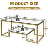 Coffee Table Gold Glass Coffee Table for Living Room,2 Tiers Rectangle Center Table