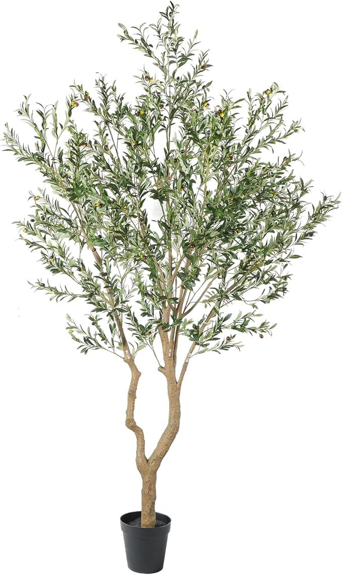 Nafresh Tall Faux Olive Tree，10ft（120in） Realistic Potted Silk Artificial Olive Tree， Fake Olive Trees Indoor with Green Leaves and Big Fruits for Home Office Living Room Stairs Patio Decor.