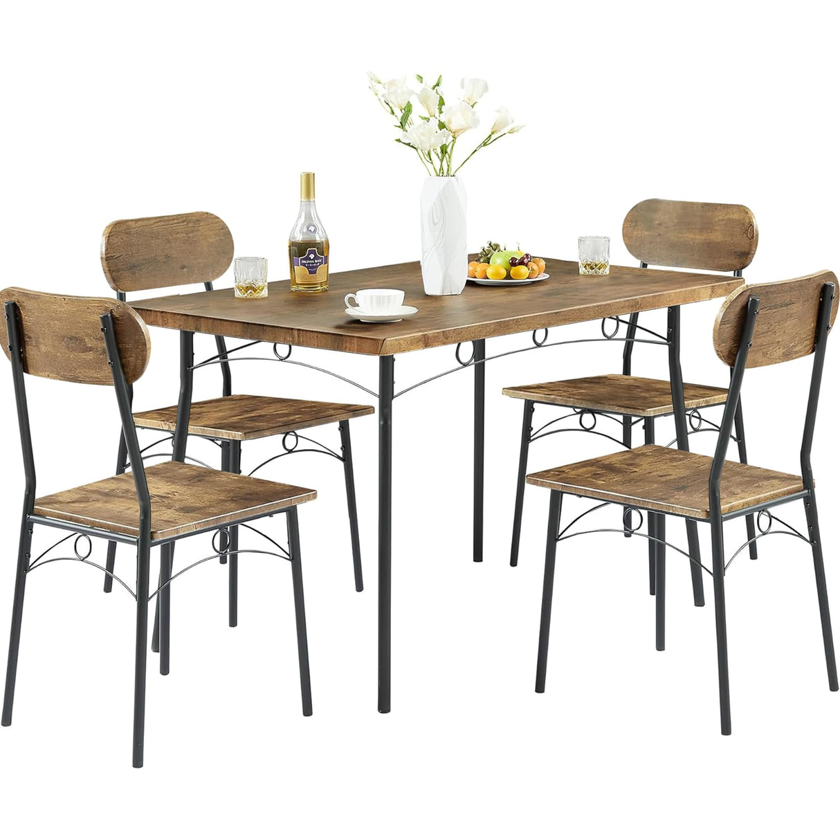 Dining Table Set for 4, 5 Piece Dinette with Chairs for Kitchen, Breakfast Nook