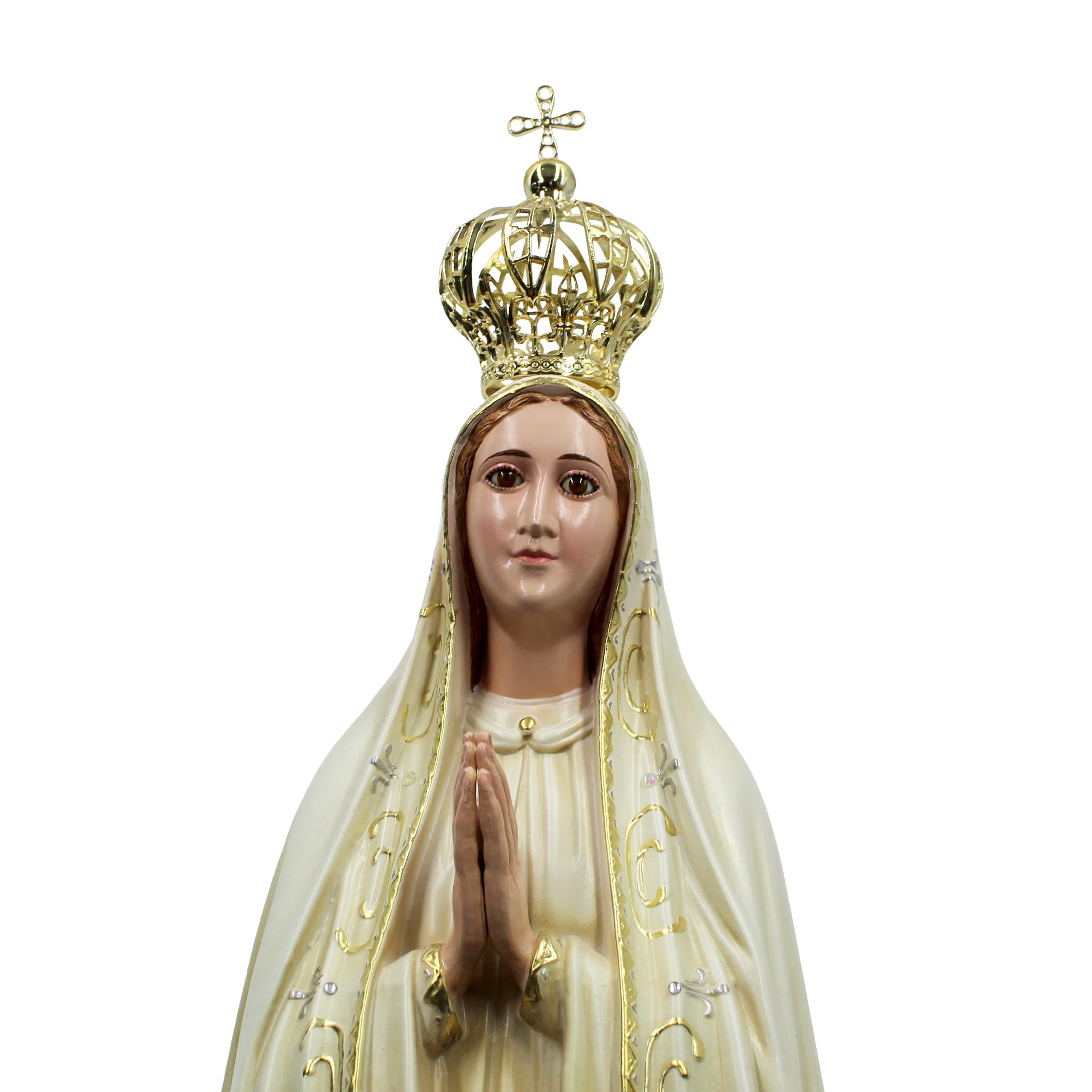 Hand Painted Our Lady of Fatima Statue Religious Figurine Virgin Mary Made in Portugal (Beige, 29.5 Inch)