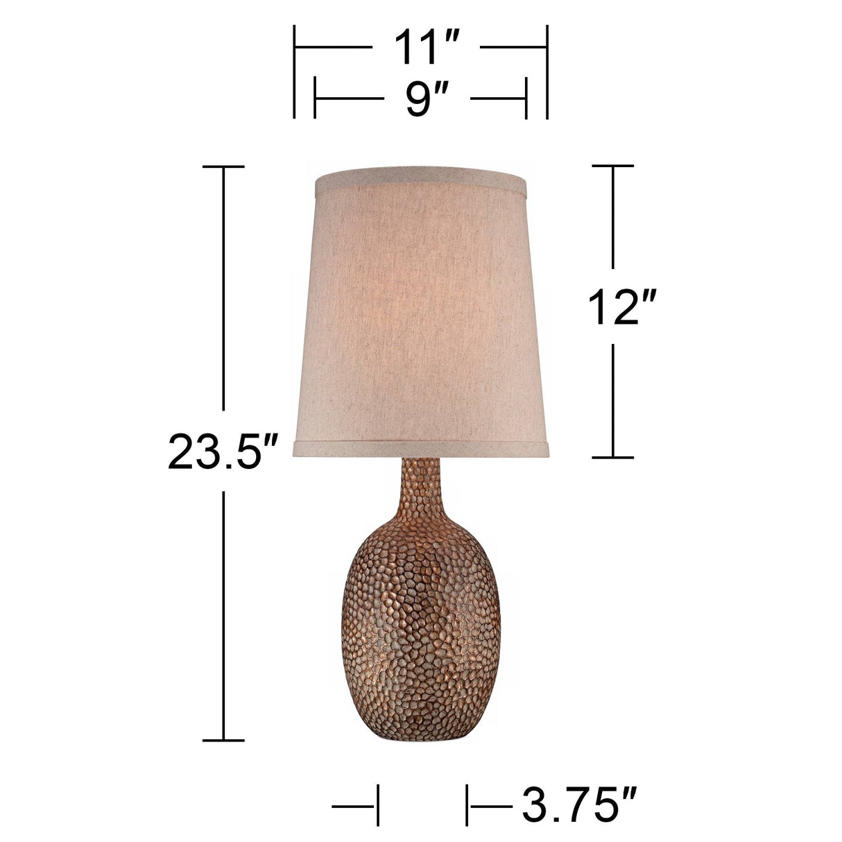 Chalane Rustic Farmhouse Accent Table Lamp 23.5" High Antique Bronze Hammered Texture Natural Beige Linen Fabric