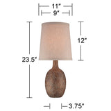 Chalane Rustic Farmhouse Accent Table Lamp 23.5" High Antique Bronze Hammered Texture Natural Beige Linen Fabric