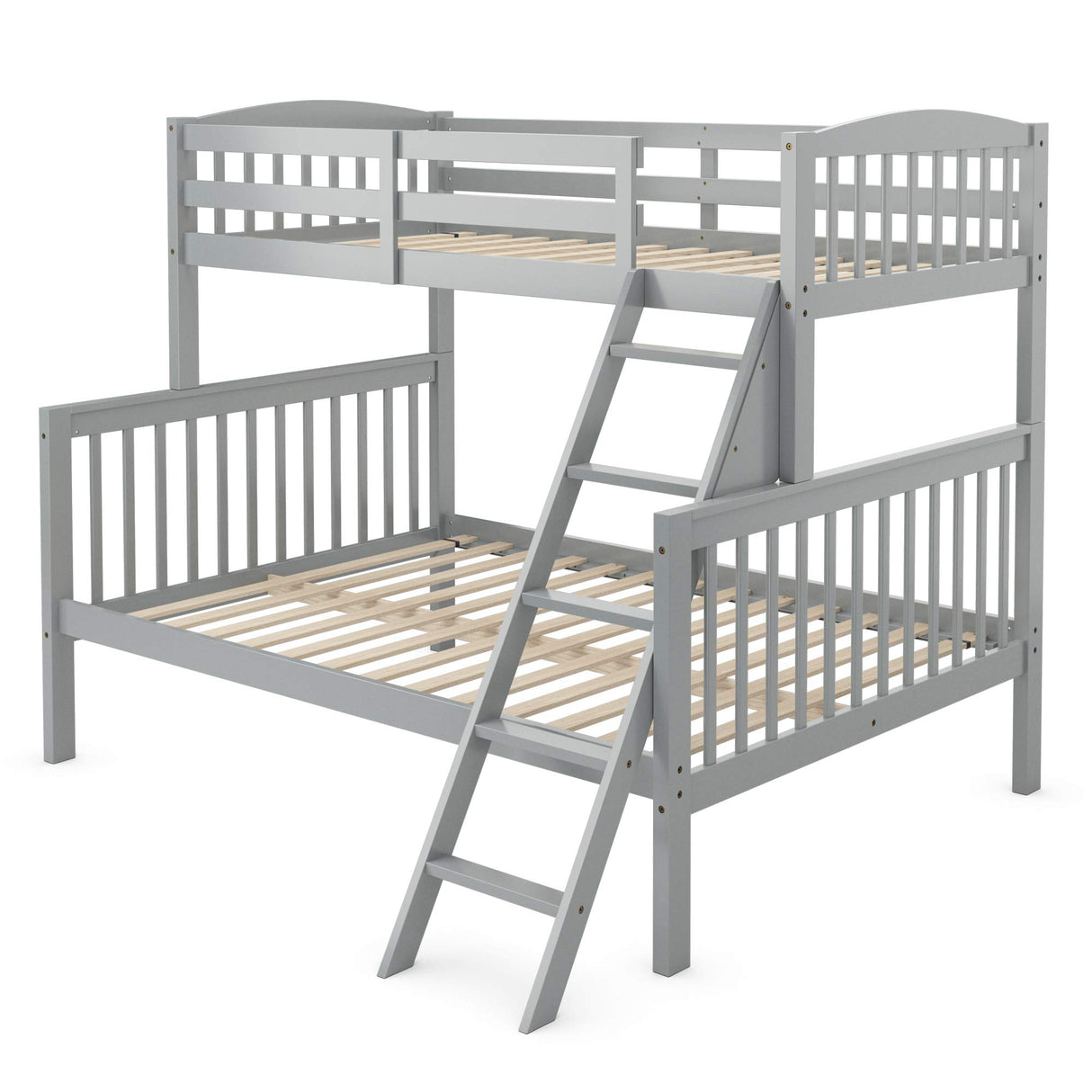 Twin Over Full Bunk Bed, Convertible Into Two Individual Solid Rubber Wood Beds, Heavy Duty Bed Frame with Ladder and Guardrail, Space Saving with Under Bed Storage, Easy Assembly (Grey)