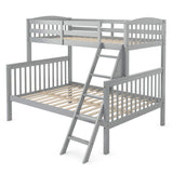 Twin Over Full Bunk Bed, Convertible Into Two Individual Solid Rubber Wood Beds, Heavy Duty Bed Frame with Ladder and Guardrail, Space Saving with Under Bed Storage, Easy Assembly (Grey)