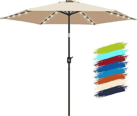 7.5FT Solar Patio Umbrella Outdoor LED Umbrella,Table Umbrella with Lights Heavy Duty Patio Umbrella