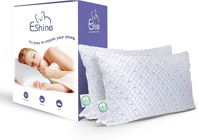 Memory Foam Pillows Queen Size Set of 2 - Cooling Pillows, Gel Infused Cool Pillow, Silky