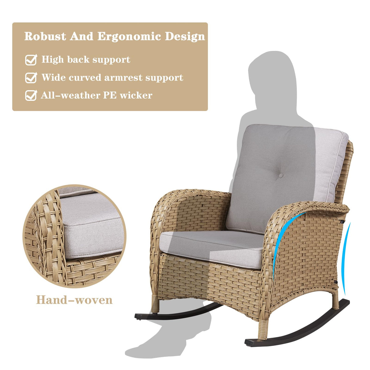 Chairs Set of 2, Wicker Rocker Rocking Chairs for Porch