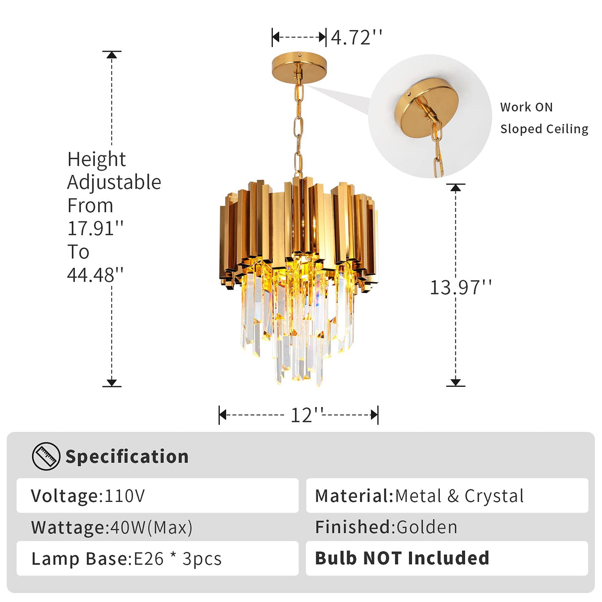 Modern Crystal Chandelier Round Crystal Pendant Light, Gold Crystal Pendant Light