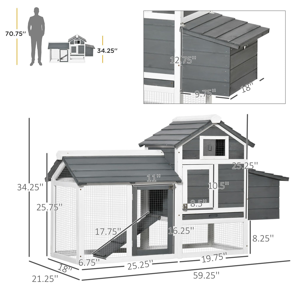 59" Small Wooden Chicken Coop Hen House Poultry Cage for Outdoor Backyard