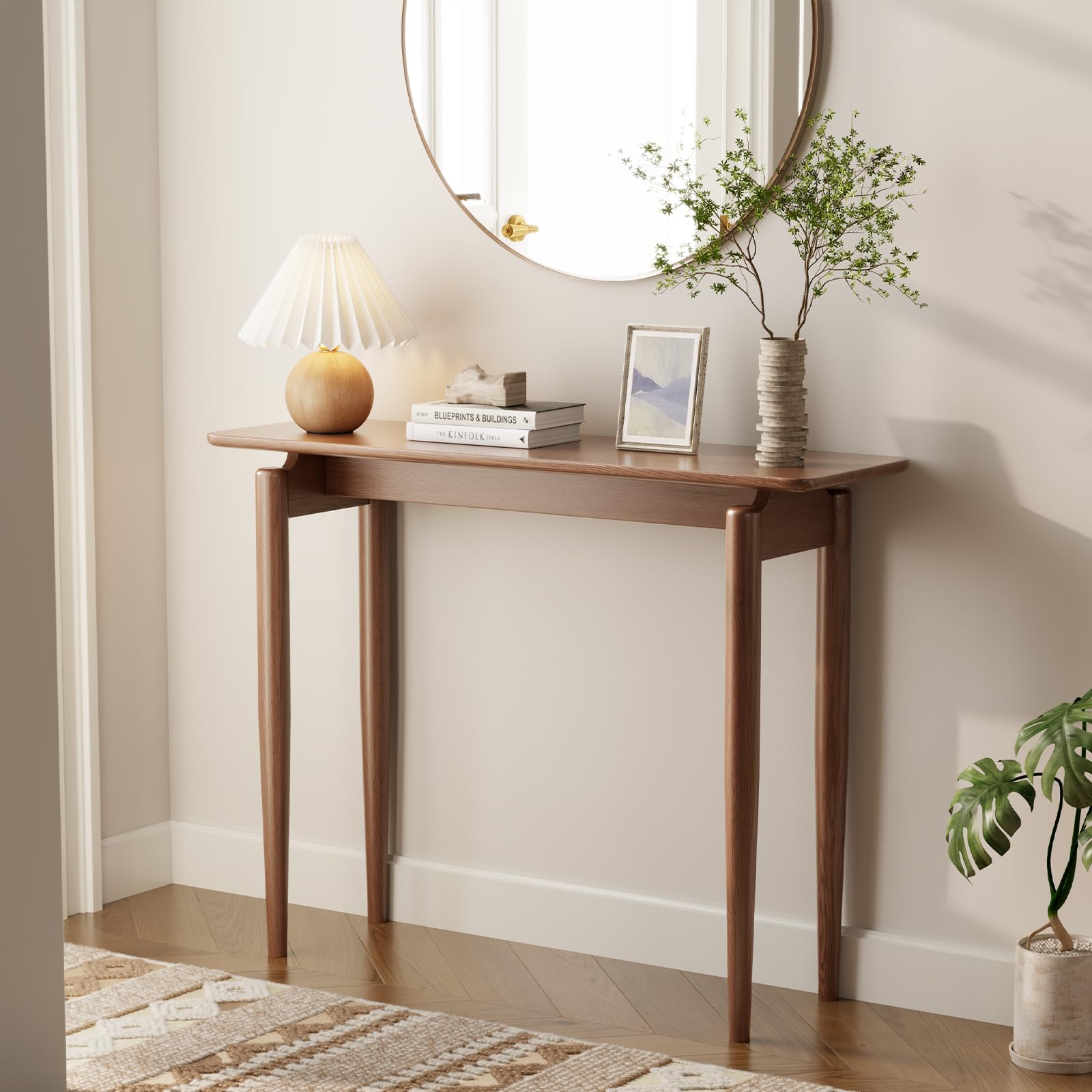 Mid-Century Walnut Entryway Console Table – 39.4" Slim Wood Sofa Table