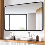 16x24 inch Black Bathroom Rectangle Mirror for Wall Decor Metal Frame Round Corner Matte Rectangular