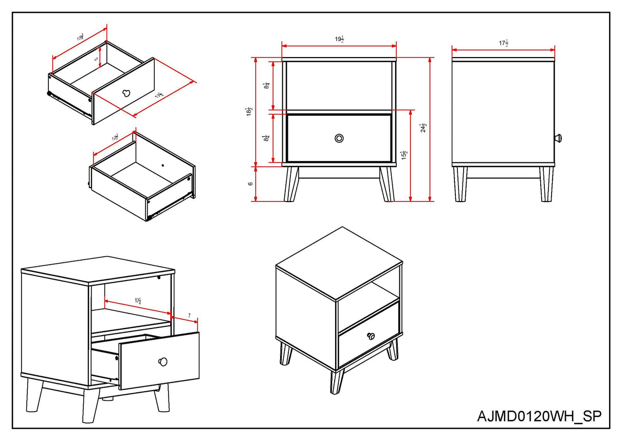 MOD 19 1/2" W One Drawer Nightstand