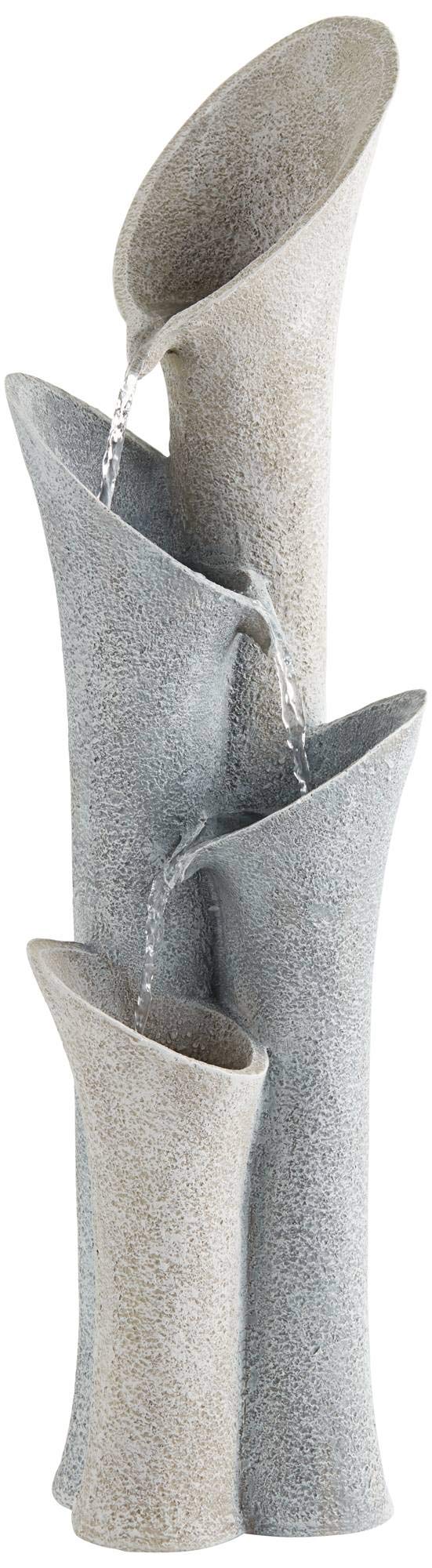 Outdoor Floor Tiered Water Fountain 34" High Cascading Decor Faux Stone for Garden