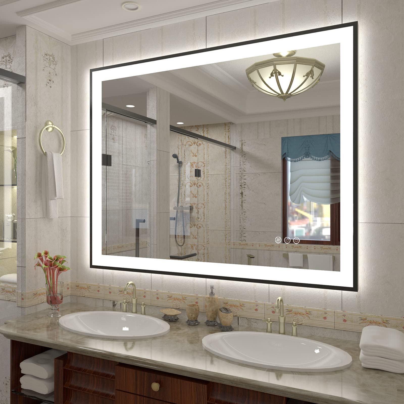 Black Led Mirror for Bathroom Wall, Lighted Vanity Mirrors