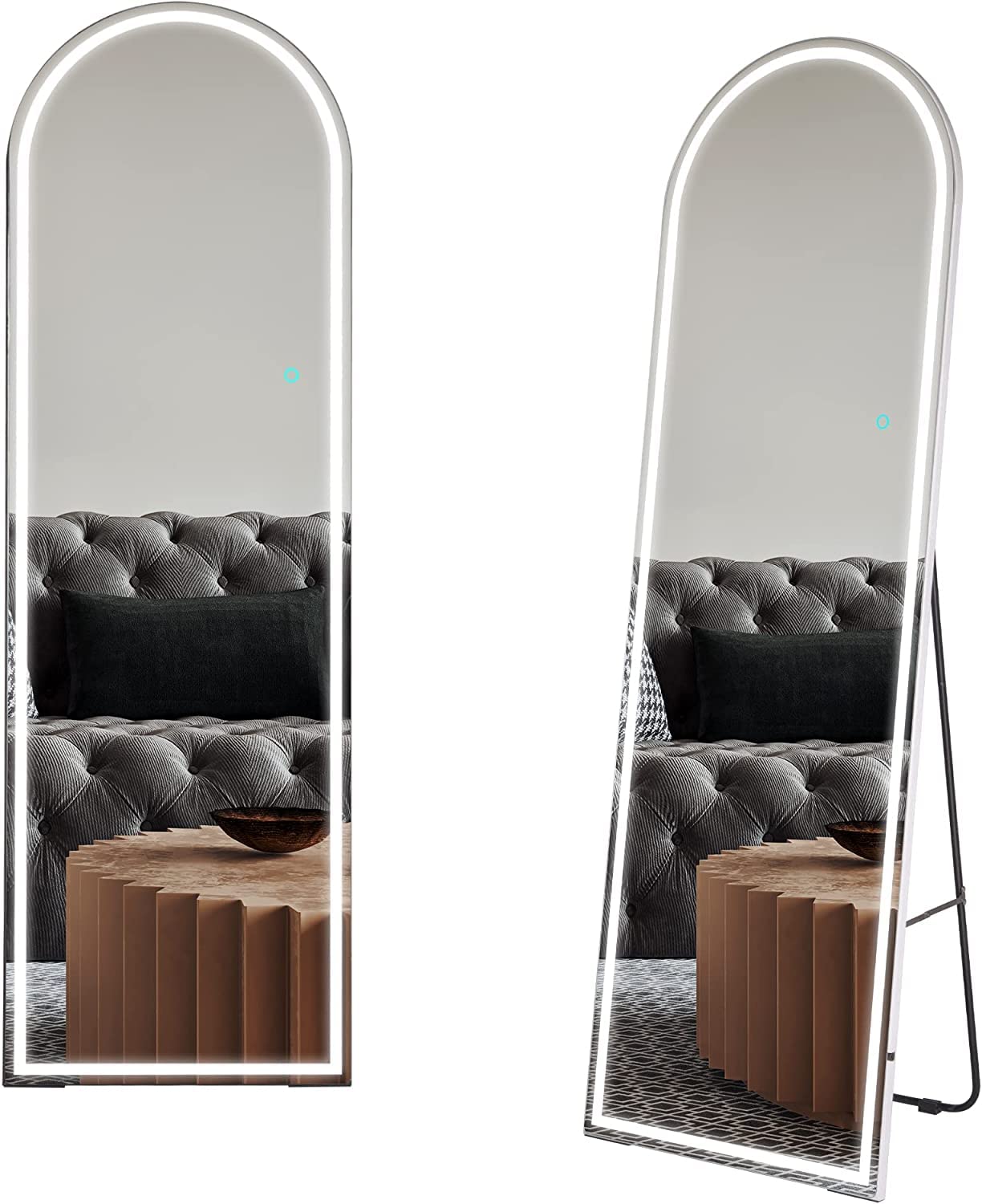 63'' x 20' Full Length Mirror with LED Lights, Arched Floor Standing Mirror, White