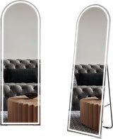 63'' x 20' Full Length Mirror with LED Lights, Arched Floor Standing Mirror, White