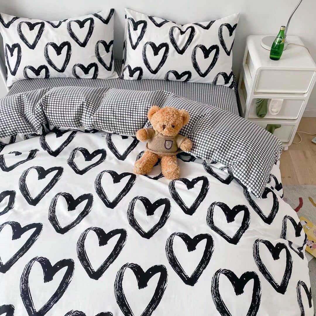 Love Comforter Sets Twin Black and White Bedding Comforters Cotton Women Girls Heart