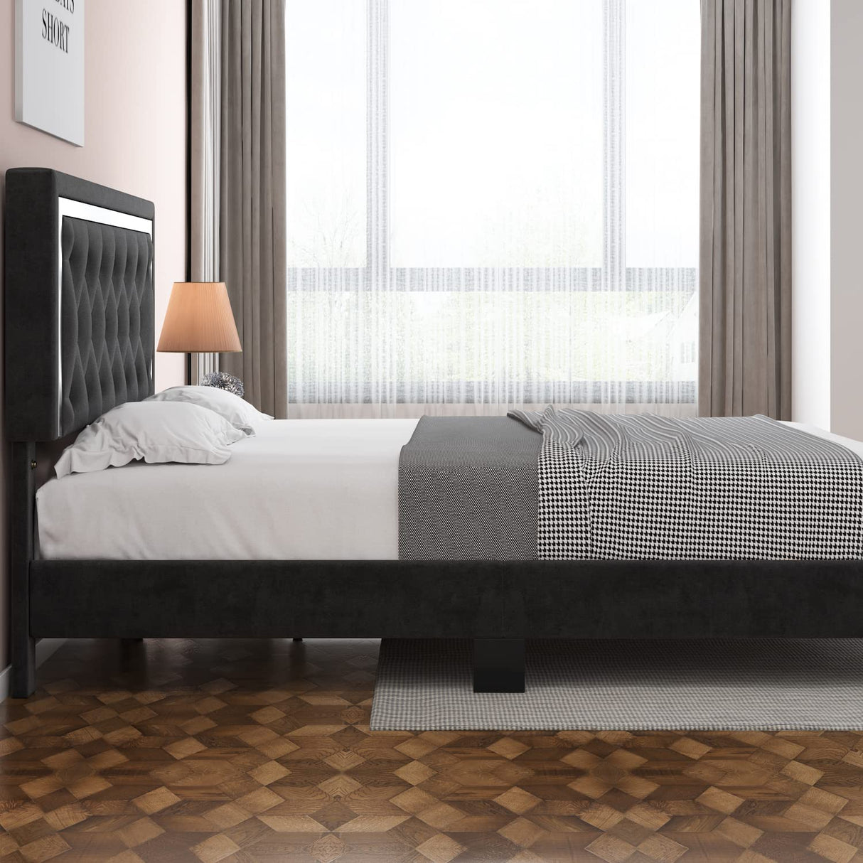 LuxeLift Full Platform Bed Frame with Adjustable Headboard & Diamond Tufting