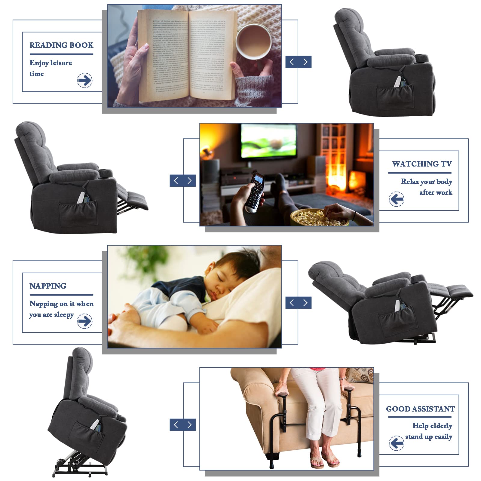 EaseRise Power Lift Recliner with Massage, Heat & USB