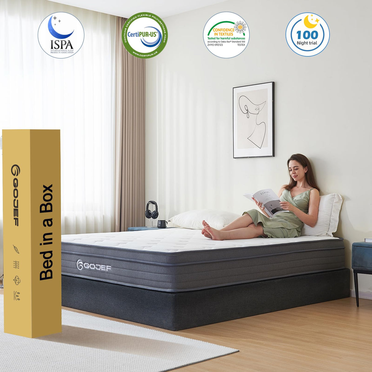 Queen Size Mattress, 12 Inch Memory Foam Mattress, Hybrid Mattress in a Box with Independent Spring,