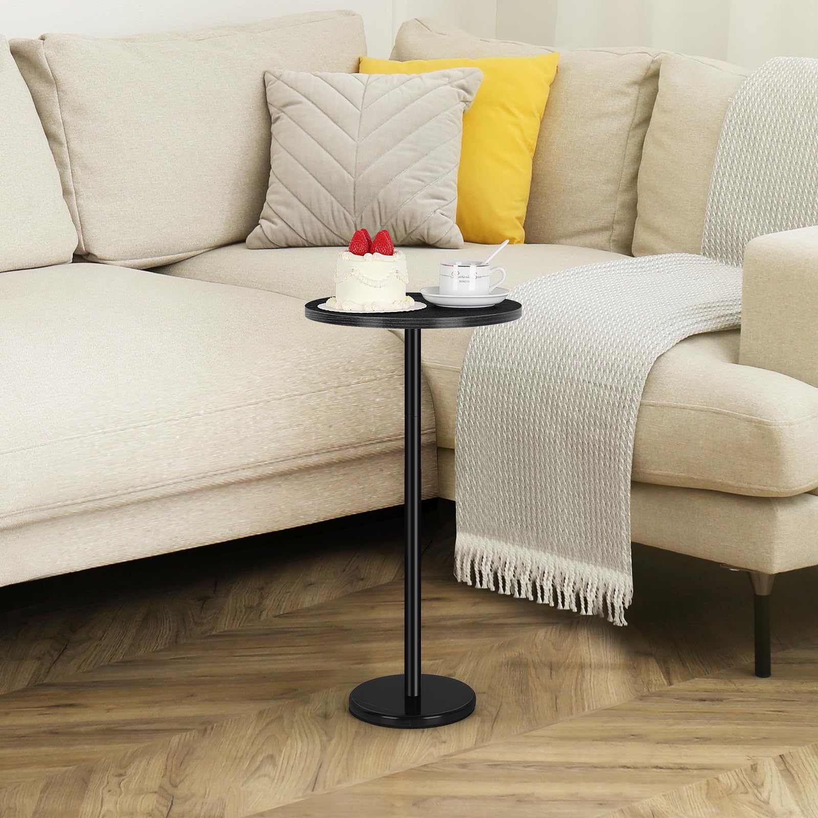 Round Side Table Small End Table Set of 2 Black Round Coffee Table Modern Nightstand Kids Bedside Table Outdoor Accent Table for Small Spaces Living Room Bedroom Patio - Bircata