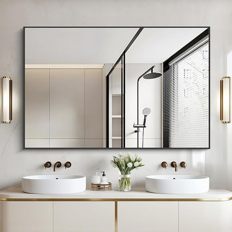 Black Bathroom Mirror for Wall, 60x30 Inch Rectangle Mirrors with Metal Frame,