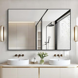 Black Bathroom Mirror, 48"X36" Rectangle Mirrors for Wall Metal Frame