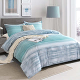 Comforter Set King Size, 3pc Teal Grey and Blue Gradient Striped Pattern