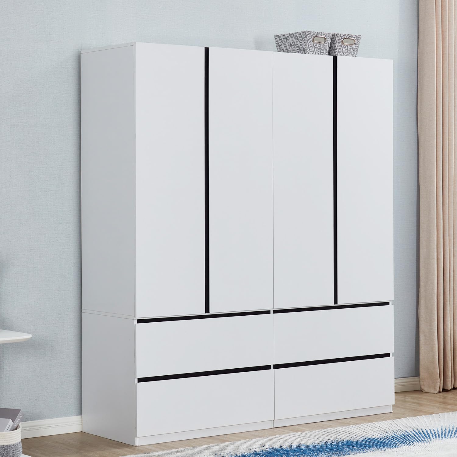 74.2" Tall 4-Doors 4 Drawers White Wardrobe Armoire Closet