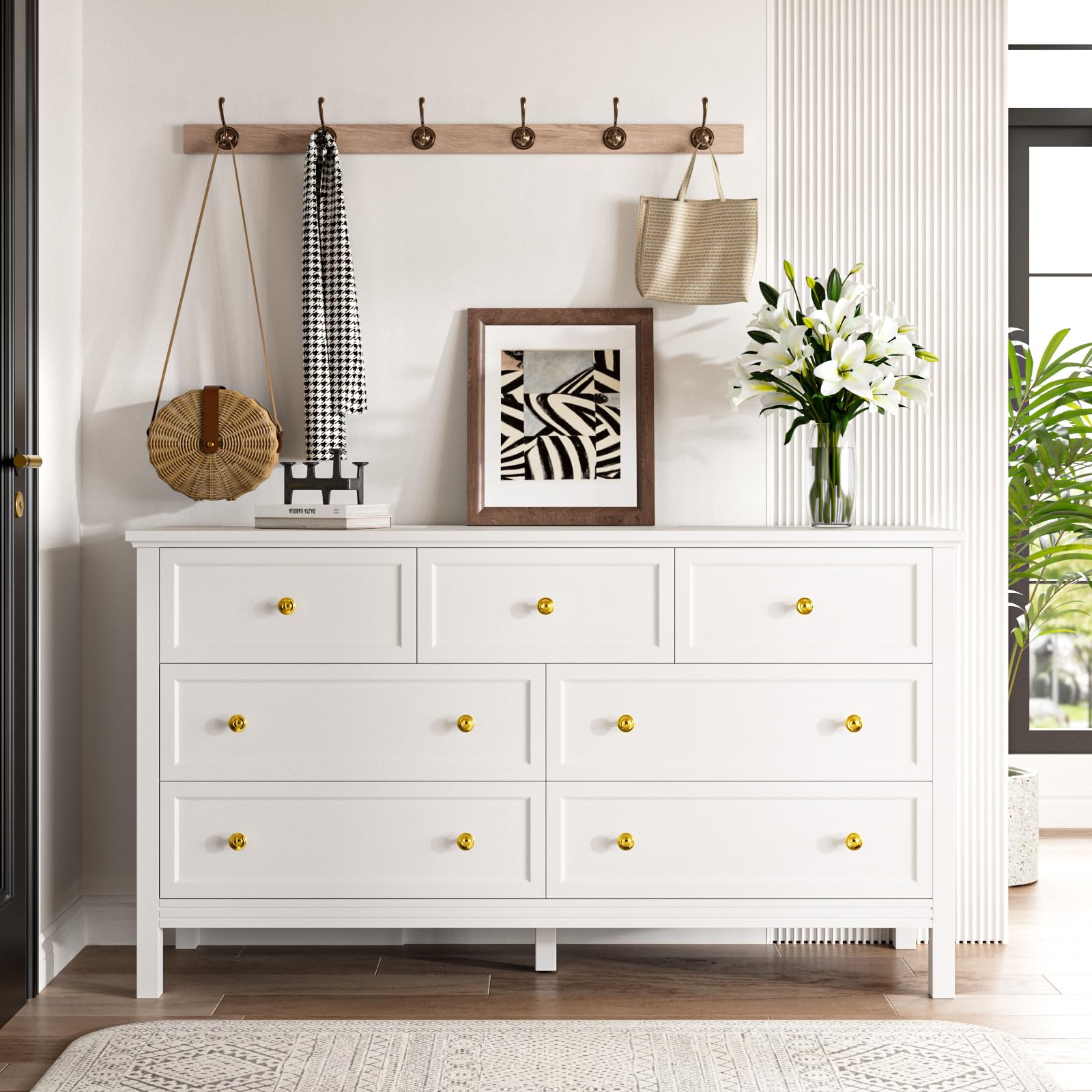 White Dresser for Bedroom with 7 Drawers, 55'' Large Wood Dresser