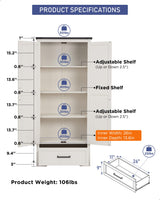 Farmhouse Storage Cabinet with Adjustable Shelves, 72" Tall Pantry Storage Cabinet