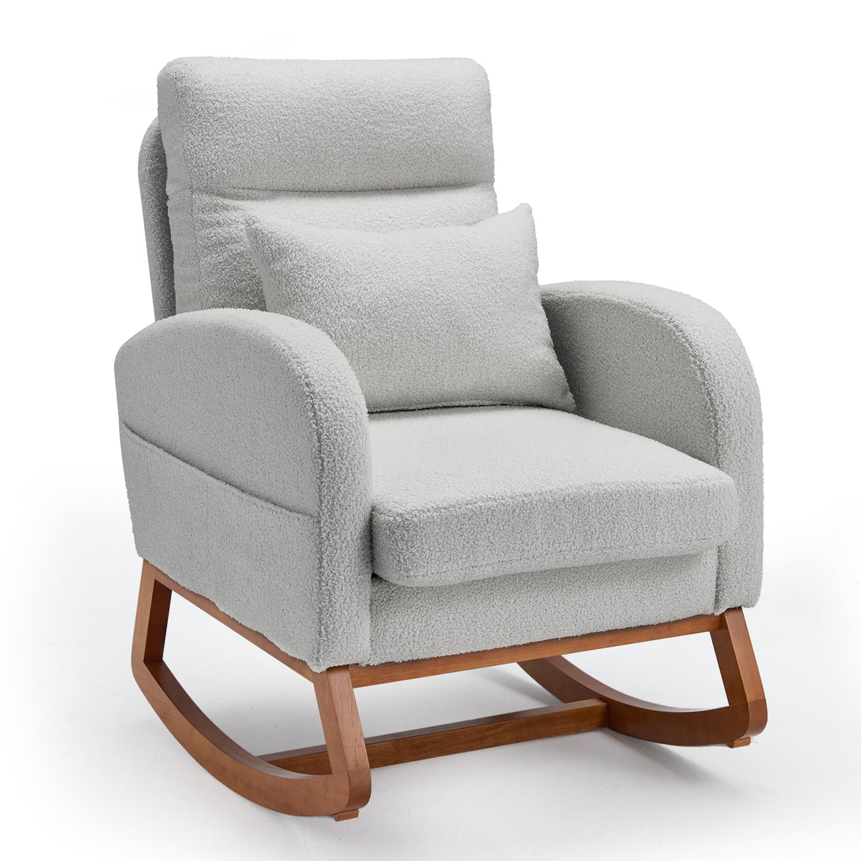 Teddy Upholstered Glider Rocking Chair with Side Pockets, Accent Chair with High