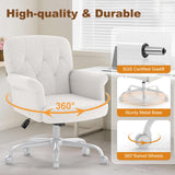 Upholstered Fuzzy Office Chair with Wheels and Arms - White