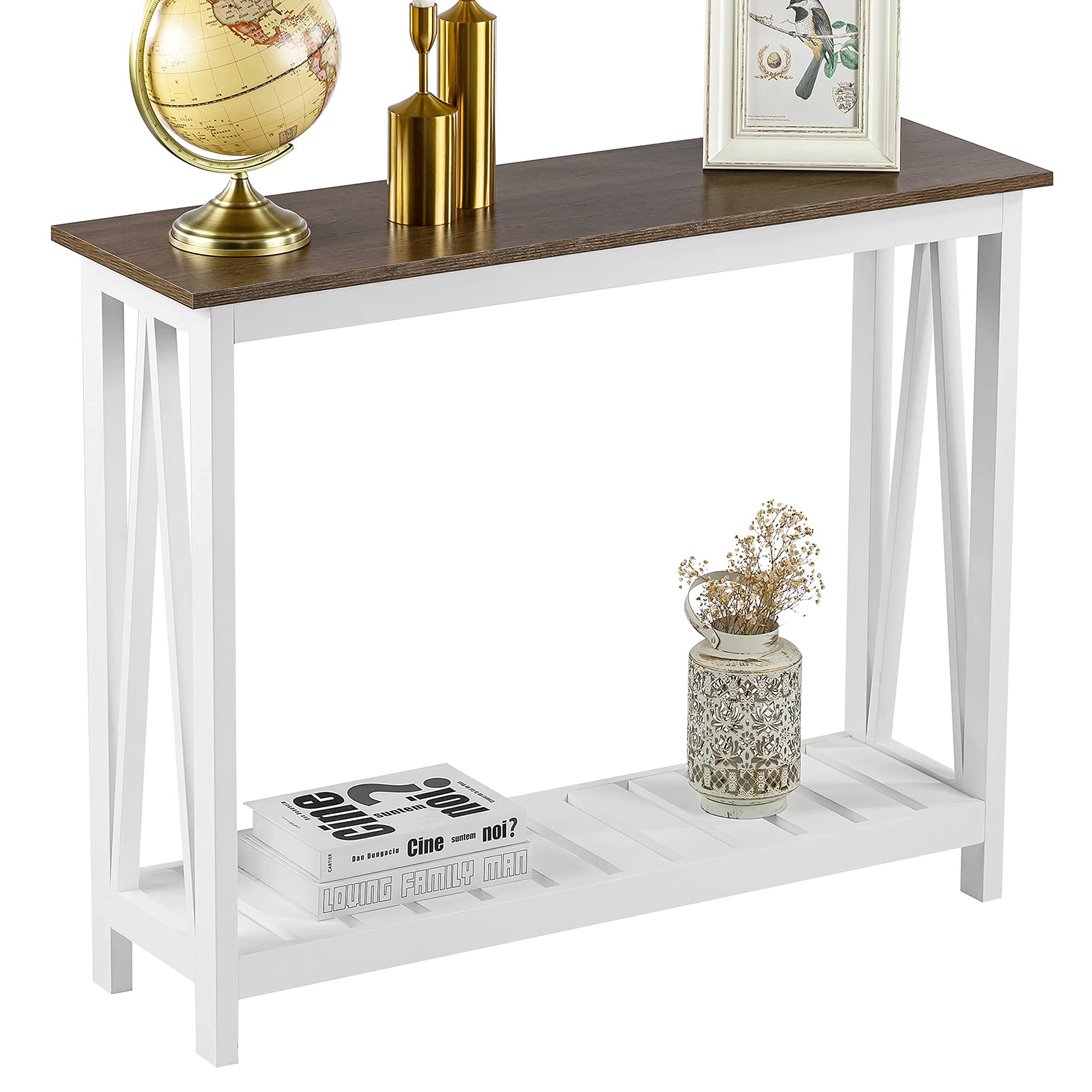 Farmhouse Console Table, Rustic Vintage Narrow Sofa Table for Entryway,